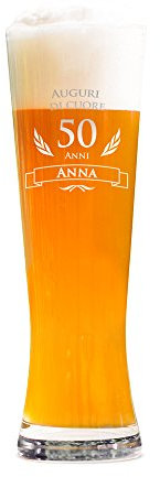 AMAVEL Bicchiere per Birra Weiss con Incisione per i 50 Anni, Personalizzato con Nome, Calici in Vetro da Collezione, Idee Regalo Compleanno Originali