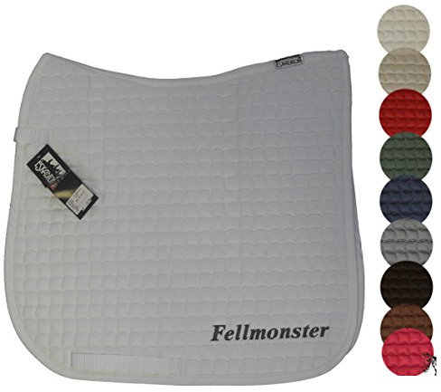 Eskadron Vielseitigkeit Spruch-Schabracke 'Fellmonster', Schabrackenfarbe:weiß, Garnfarbe:pink