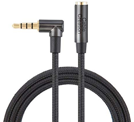 CableCreation Headphone Extension Cable 3FT/0.9M, 3.5mm TRRS Audio Stereo Cable, Right Angle Auxiliary HiFi Cable with Silver-Plating Copper, 24K Gold Plated (Microphone) for Car Stereos