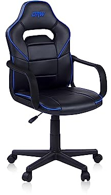 duehome | DRW, Silla Gamer, Silla de Oficina Gaming Estudio o Escritorio, Acabado en Símil Piel Negro y Azul, Medidas: 46,5 cm (Ancho) x 46 cm (Largo) x 98-109,5 cm (Alto)