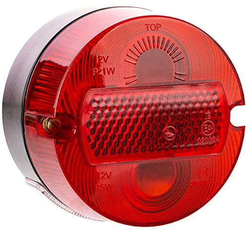 MZA-Fahrzeugelektrik Rücklicht rund komplett, Ø100mm, mit Kennzeichenbeleuchtung - Simson S50, KR51/2 Schwalbe | Leuchtmittel P21W 12 V 21 W, R5W 12 V 5 W, 2-Schrauben. E-Zulassung, eintragungsfrei, homologiert, Straßenzulassung