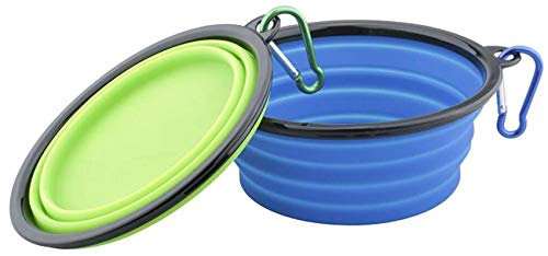 Plegable Viajes Silicona Gatos Perros Bowl Portable Pet Food Cuenco de Agua, 2X Comedero para Mascotas Bebedero para Perros Gatos, Ligero & Portátil, Bebedero Portátil de Agua Potable con mosquetón