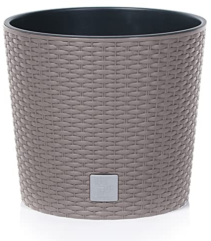 2 x moderne, runde Kunststoff-Pflanzgefäß, Rattan-Effekt, für Blumen, Garten, Kräuter, Übertopf (Mokka, 300 mm)