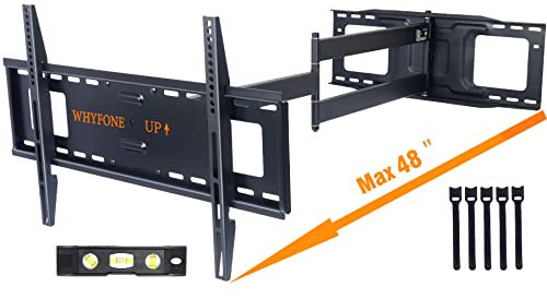 WHYFONE Support Mural TV Extra Longue Portée,Support Mural TV Pivotant et Inclinable avec Bras Articulé de 1219mm,Convient Aux Téléviseurs Plats/Incurvés de 37 à 86 Pouces,Supporte 50kg,VESA 600x400mm