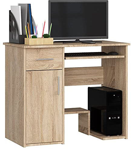 AKORD Schreibtisch Jay 90 cm | mit 1 Tür und 1 Schublade | PC-Schreibtisch | Office Desk | Computertisch | Bürotisch | B90 x H74 x T50 cm | Gewicht 30,45 kg | Sonoma Eiche