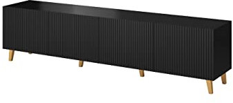 BIM Furniture TV-Schrank PAFOS 200 cm mit gefräster Front Hochwertiges MDF Lowboard Schrank TV Tisch Sideboard Kommode Hi-Fi Tisch Fernsehtisch Skandinavische Beine (Schwarz)