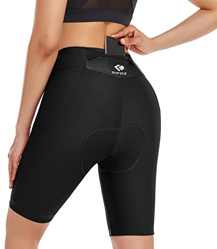 DIFOS Radlerhose Damen Gepolstert High-Waist Fahrradhose Kurz mit 4D Sitzpolster Radhose Schnell Trocknende Gesäßtasche Schwarz XL