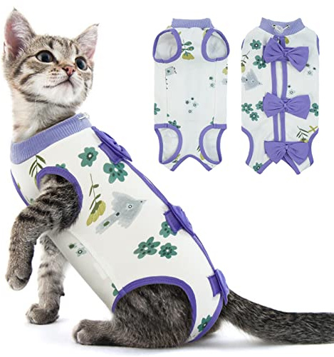 PUMYPOREITY Cat Bodysuit After Surgery, Post-Surgery Suit for Male Female Cats, Body Suits Onesies Playing Clothes (Purple, M)