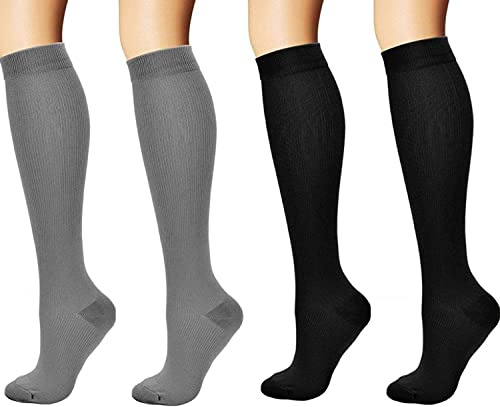 ANZII Kompressionsstrümpfe Damen und Herren 4 Paar, Stützstrümpfe Laufsocken Thrombosestrümpfe für Damen & Herren, Sport, Laufen, Flug, Reisen, Schwangerschaft, Medizinische Kompressionssocken