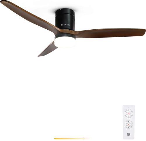 Grunkel - Ventilador de techo con luz LED. Motor DC. Mando a distancia. 6 velocidades. Temporizador 8 horas - 40W