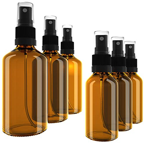 EBELYX 6er-Set aus je 3x Sprühflasche 100ml & Sprühflasche 50ml - Made in Germany, aus Braunglas kleine Sprühflaschen zum befüllen mit Zerstäuber