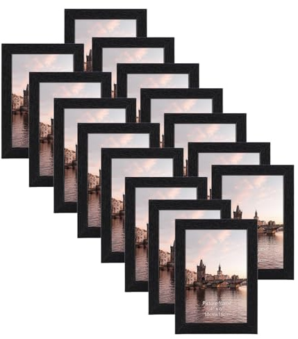 HORLIMER 4x6 Picture Frame Set of 15, Black Picture Frames Display 4 by 6 Photo for Wall or Tabletop