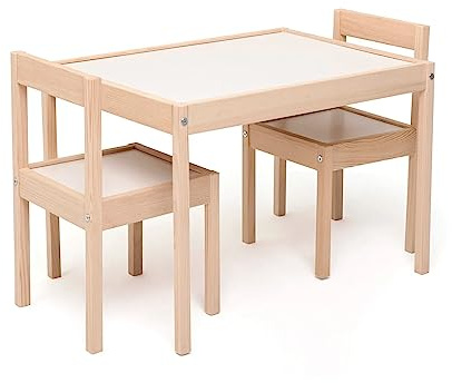 ebebek baby plus Montessori Table & Chair Set for Kids 3-7 Years | Wooden Toy Table and Chairs Set Playspaces | Toddler Kids Activity Play Table 2 Chair Wooden Set