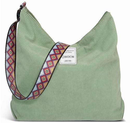 OSOCE Damen Cord Tasche Umhängetasche Groß Canvas Handtasche Shopper Tasche Casual Schultertasche Perfekt Schule Reisen Einkauf