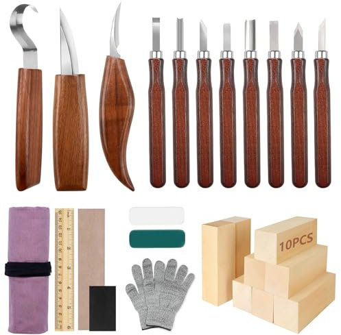 YUTUY 29 coltelli professionali per intaglio in legno con pietre per affilare, per bambini principianti e professionisti