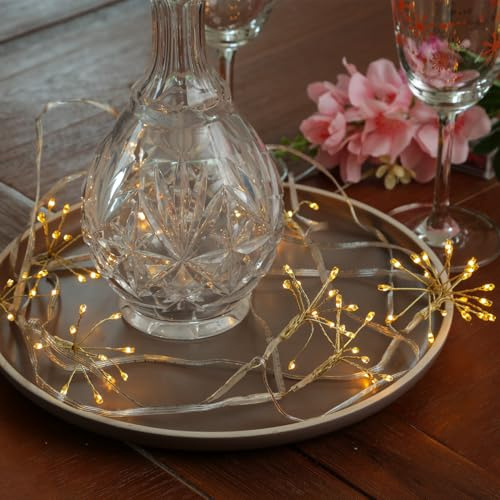 MARELIDA LED Lichterkette Pusteblume Feuerwerk Blumen Deko Lichterkette mit 9 formbaren Blüten L: 2m Timer für Weihnachten Hochzeit Innendekoration Gold