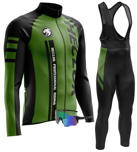 Radtrikot Herren Langarm Set,Fahrradtrikot Herren Herbst Atmungsaktive Cycling Jersey Schnell,Radsport-trägerhosen mit 9D Gepolsterten＋Winddichte Radfahrerbrille (XL,TYP-3)