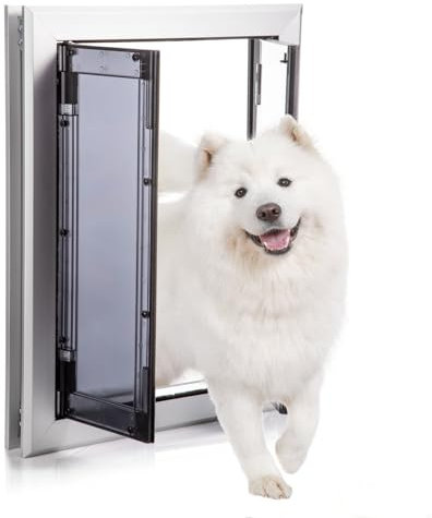 Hochwertige große Hundetür, Aluminium-Haustiertür mit Doppelpaneelen, Hundetür mit automatisch schließenden Magnetklappen, Schiebe-Panel und 4 Sicherheitsschlössern, wetterbeständig und langlebig,