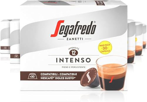 Segafredo Zanetti 180 Intenso Coffee Capsules Compatible with Dolce Gusto by Nescafé - Intense Flavor, Dark Roast (6 Boxes of 30 Capsules Each)