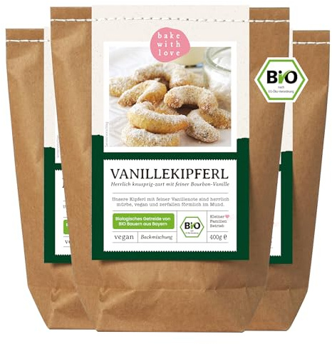Vanillekipferl Bio Backmischung | Plätzchen Weihnachtsplätzchen Kekse Gebäck | vegan mit Bio-Mehl aus Deutschland und echter Bourbon Vanille (3er Pack)