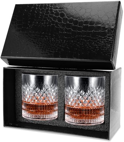 Royouzi 2 Piezas Vasos Whisky Cristal 300ml Vaso Whisky Vasos Whisky Cristal Lujo Adecuado Para Whisky EscocéS, Ron, Brandy, Regalos úNicos Para Hombres Y Mujeres