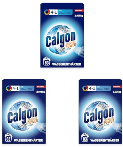 Calgon 4-in-1 Power Pulver – Wasserenthärter gegen Kalkablagerungen, Schmutz und Korrosion in der Waschmaschine – Beugt unangenehmen Gerüchen vor – 1 x 2,075 kg (Packung mit 3)