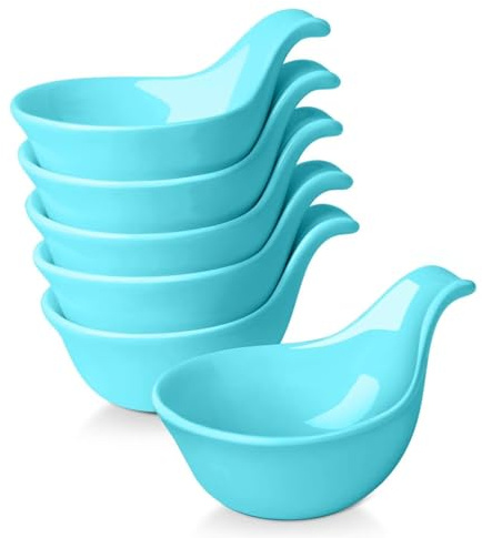 Flexzion Small Dipping Bowls with Handles, Ceramic Blue, 3 oz, 6-Pack