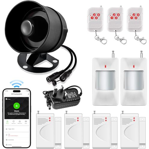 House Alarms System WiFi Home Security Systems Anti-theft 120DB Alarm with Free Notification APP Control &Remote Control for Garage Shed (11 PCS-Mod.3)