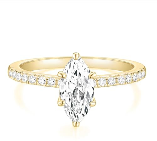 Titaniumcentral 2CT Verlobungsring Damen Gold Silber Ringe mit Zirkonia Marquise Schliff Trauringe Versprechen Ring