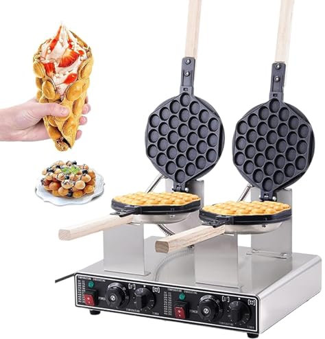 pealiritansemen Bubble Waffle Maker, Commercial Eggettes Waffle Machine - 180° Rotary Non-Stick Teflon Baking Mold, 50-250℃ Temperature&0-5min Time Adjustable,DoubleHead