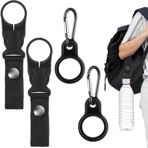 JEYORZY Flaschenhalter Gürtel, 4 Stück Karabiner Flaschenhalter Set mit in Schwarz - Wasserflasche Schnalle, Nylon Gürtel Flaschenhalter Clips, Wasserflaschenhaken, Wasserflasche Schnalle