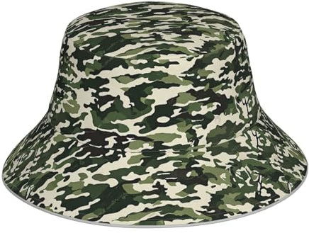 ASPOIJHN (Cold Tree Camouflage) Doppelseitiger Unisex-Hut, wendbarer Sonnenhut, vielseitig, trendiger Sonnenschutz, Fischerhut für Reisen, Camping, Schwarz , Einheitsgröße