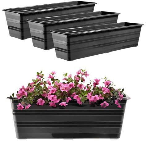 KADAX Lot de 3 x 60 cm - Jardinière de balcon en plastique résistant aux intempéries - Anthracite