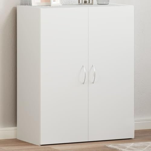 Rantry Arkivskåp, multifunktionsskåp, sidoskåp, träskåp, kontorsskåp för kontor, vardagsrum, vit, 60 x 32 x 77,5 cm, träbaserade material