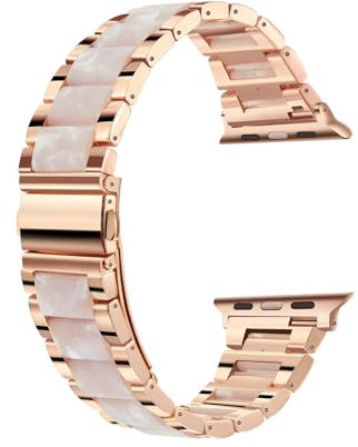 Fizdvsts Compatible with Apple Watch Band Resin Metal Wristbands, Women's Strap Fashion Chain Bracelet for iWatch Series 8 7 6 SE 5 4 3 2 1 Ultra Rose Gold