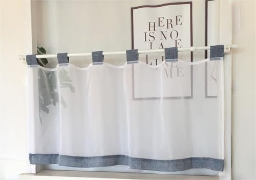 Vordesack Voile Scheibengardine mit Leinenkante Kurzstore Unifarbig Kleinfenster Kurzstore Küchengardine mit Schlaufen 1 Stück Blau HxB 60x90cm