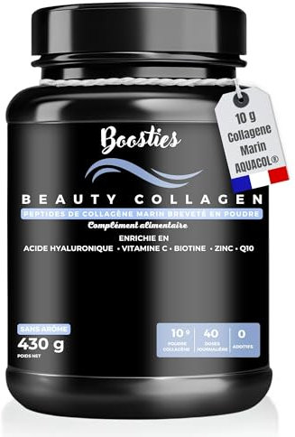 Collagène marin hydrolysé en poudre (430g), 10 g par jour, Peptide de collagène type 1 et 3 breveté, Enrichie en Acide Hyaluronique + Q10 + vitamine C + Zinc + Biotine, Peau Hydratée & Articulations
