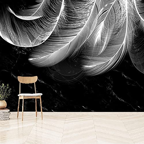 Papier peint 3D de luxe plume pour chambre d'enfant et salon - Peinture murale autocollante pour décoration d'intérieur - Thème noir et blanc - Idéal pour TV et canapé dans un hôtel - Grande taille