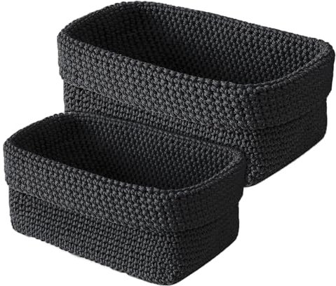 Pizens 2Pcs Häkelkorb, Aufbewarung Korb, Korb Bad Klein für Schlafzimmer, Badezimmer und Büro 29*15*18.5cm & 21*13*15.5cm (Black)