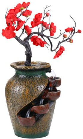 Fuente de mesa Zen, cascada de jarrón bonsái, 4 niveles, ambiente relajante, toma de enchufe, 11.81 x 7.09 x 15.75 pulgadas, dormitorio en casa o meditación