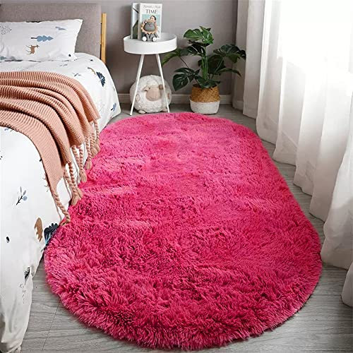 Soft Plush Shaggy Area Rug for Living Room Bedroom Home Decor Fuchsia Oval Rug 4.6 x 6.6 Feet