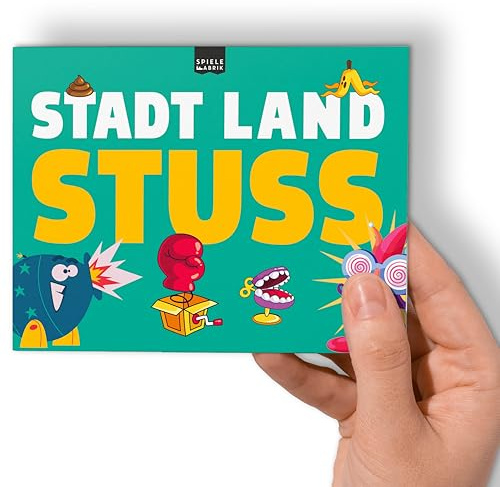 Stadt Land Fluss STUSS MINI Spiel für Erwachsene Spielblock A6 lustiges Ratespiel Quiz mit 12 irrwitzigen Kategorien | Spiele-Klassiker Partyspiel, Reisespiel, Geschenk-Idee DIN A6-Block mit 50 Blatt