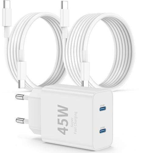QZIIW Caricatore Samsung Super Veloce di Tpe C, Blocco Caricatore Rapido USB C a Doppia Porta da 45W e Cavo USB C da 60W da 1M+2M - PD Quick Charge 3.0 Per Samsung Galaxy S25 Ultra/S24+/S23/iPhone 16