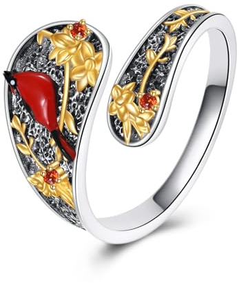 VENACOLY Cardinal Spoon Ring Sterling Silver Adjustable Ring Bird Mother's Day Jewellery for Women Mom