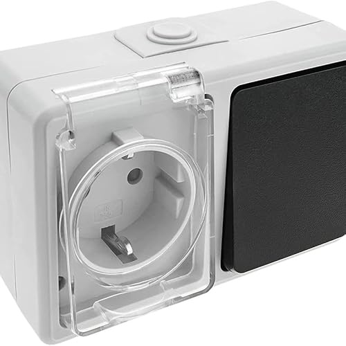 Base schuko con interruttore a tenuta stagna, impermeabile, ideale per esterni e applicazioni ad alta sicurezza.