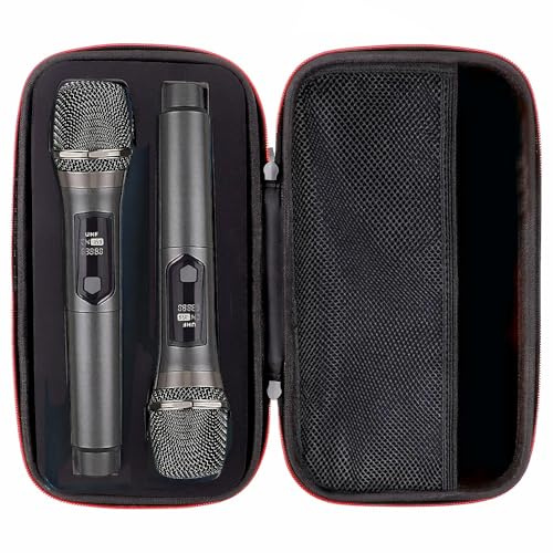 HUACAM Custodia per microfono portatile (incluso microfono) con maniglia da viaggio, guscio rigido in EVA antiurto, scatola portaoggetti compatta impermeabile, adatta per karaoke/vlog/uso esterno