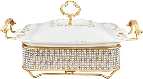 SdaryWare Ceramics Chafing Dish Buffet Set, Full Size and Buffet Warmer Set with Diamond Decoration, Suitable for Buffet Catering Kitchen Party,B-1.2L
