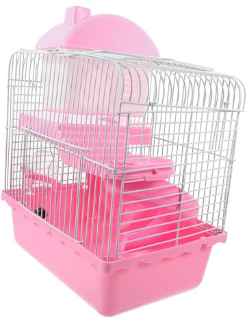 Toddmomy Großer Hamsterkäfig mit Doppelstöckigem Design aus Kunststoff und Draht Kreatives Hamsterhaus mit Abnehmbarem Spielbereich für Kleine Haustiere