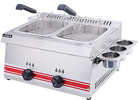 WOTZOV Friteuse à gaz, friteuse à gaz, 10 L, contrôle de la température, Panier à Huile Amovible pour la Cuisson des Aliments familiaux sur Le comptoir d'un Restaurant comm
