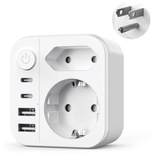 grestar Adaptateur Prise USA,6 en 1 Adaptateur Voyage USA 2 USB A et 2 USB C et 2 Prises,Type B pour Canada Américaine Mexique Thailande Dominicaine(Blanc)